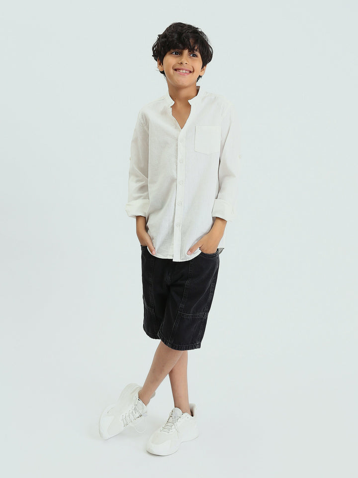 Chemise Garçon à Col Mao et Manches Longues – Style Élégant - SHI25SEIS16016TB1