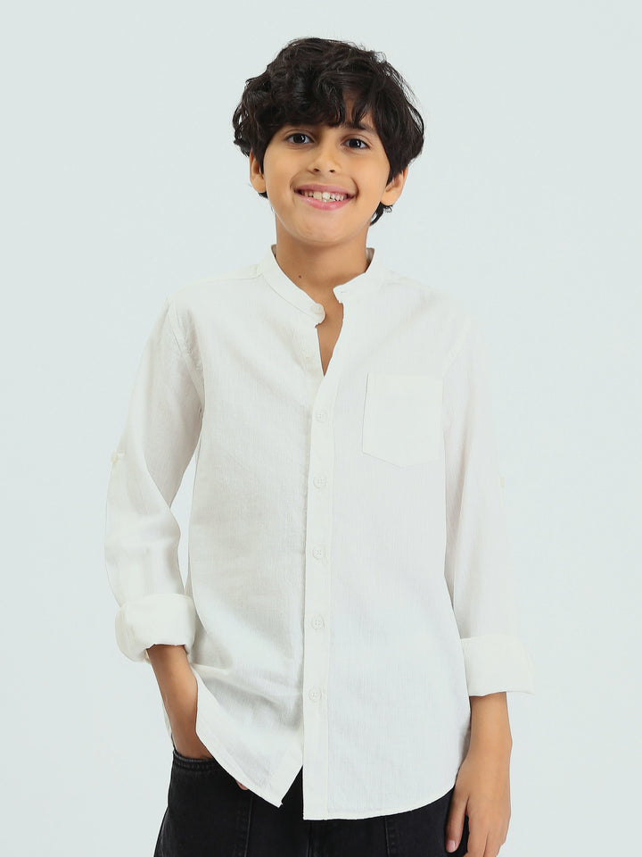 Chemise Garçon à Col Mao et Manches Longues – Style Élégant - SHI25SEIS16016TB1