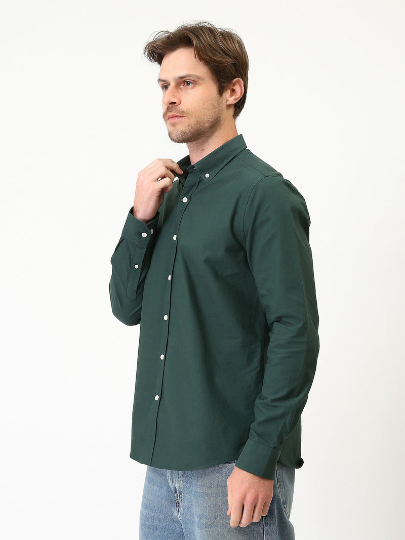 قميص رجالي سادة بأكمام طويلة وياقة Button-Down – كاجوال شيك عصري SHI25SEOR16950TM1