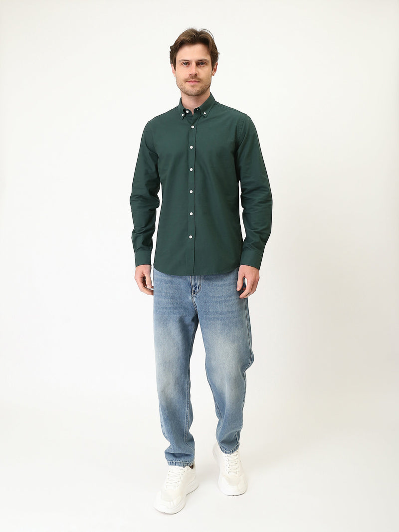 قميص رجالي سادة بأكمام طويلة وياقة Button-Down – كاجوال شيك عصري SHI25SEOR16950TM1