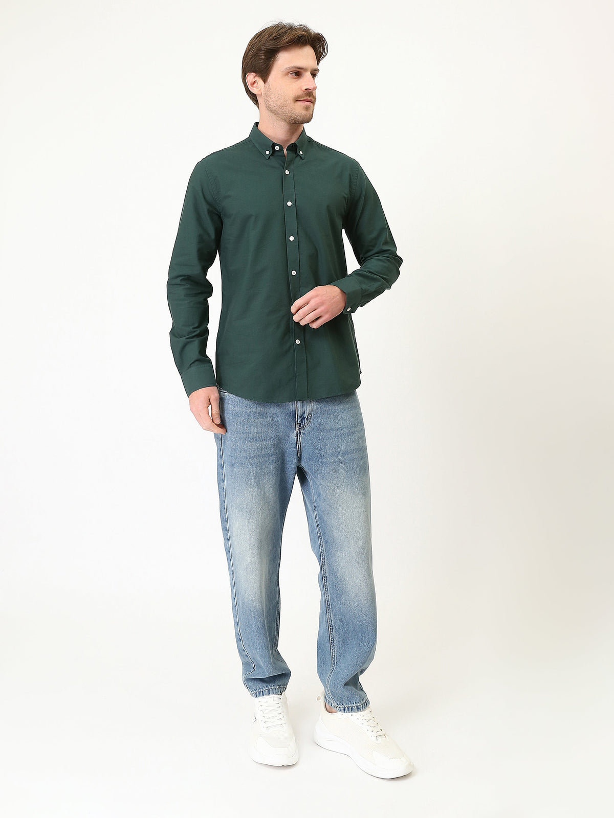 قميص رجالي سادة بأكمام طويلة وياقة Button-Down – كاجوال شيك عصري SHI25SEOR16950TM1