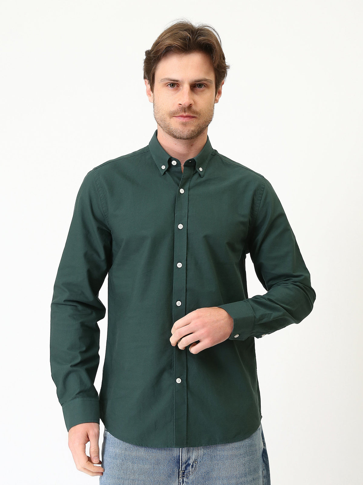 قميص رجالي سادة بأكمام طويلة وياقة Button-Down – كاجوال شيك عصري SHI25SEOR16950TM1