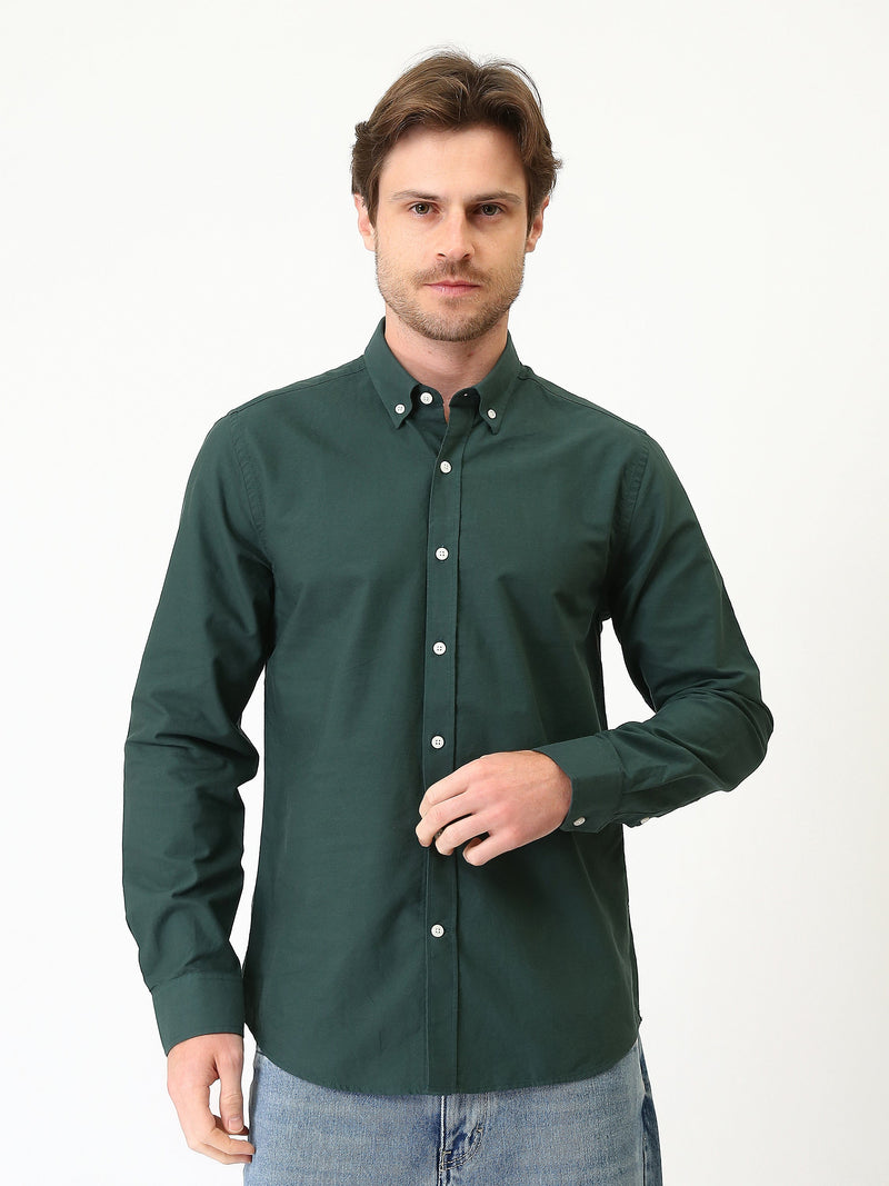 قميص رجالي سادة بأكمام طويلة وياقة Button-Down – كاجوال شيك عصري SHI25SEOR16950TM1