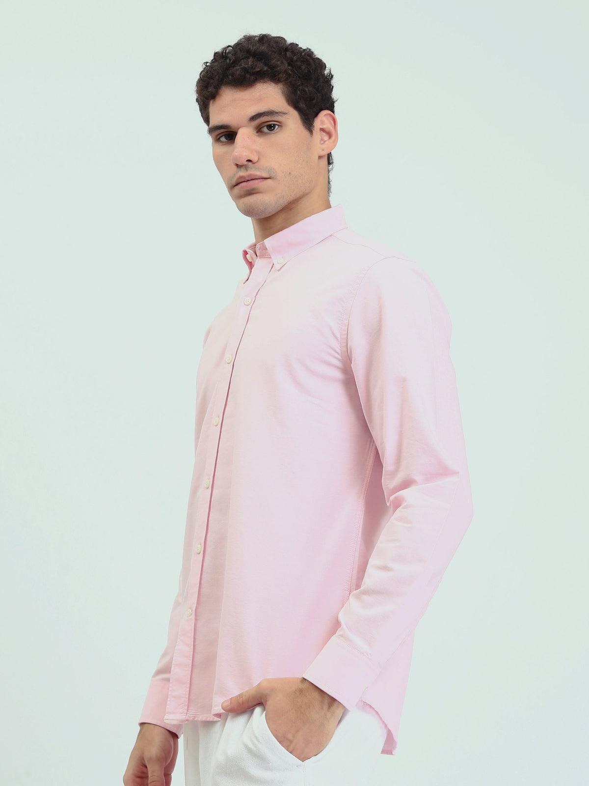 قميص رجالي سادة بأكمام طويلة وياقة Button-Down – كاجوال شيك عصري SHI25SEOR16950TM1