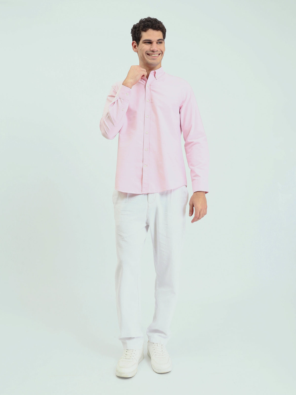 قميص رجالي سادة بأكمام طويلة وياقة Button-Down – كاجوال شيك عصري SHI25SEOR16950TM1