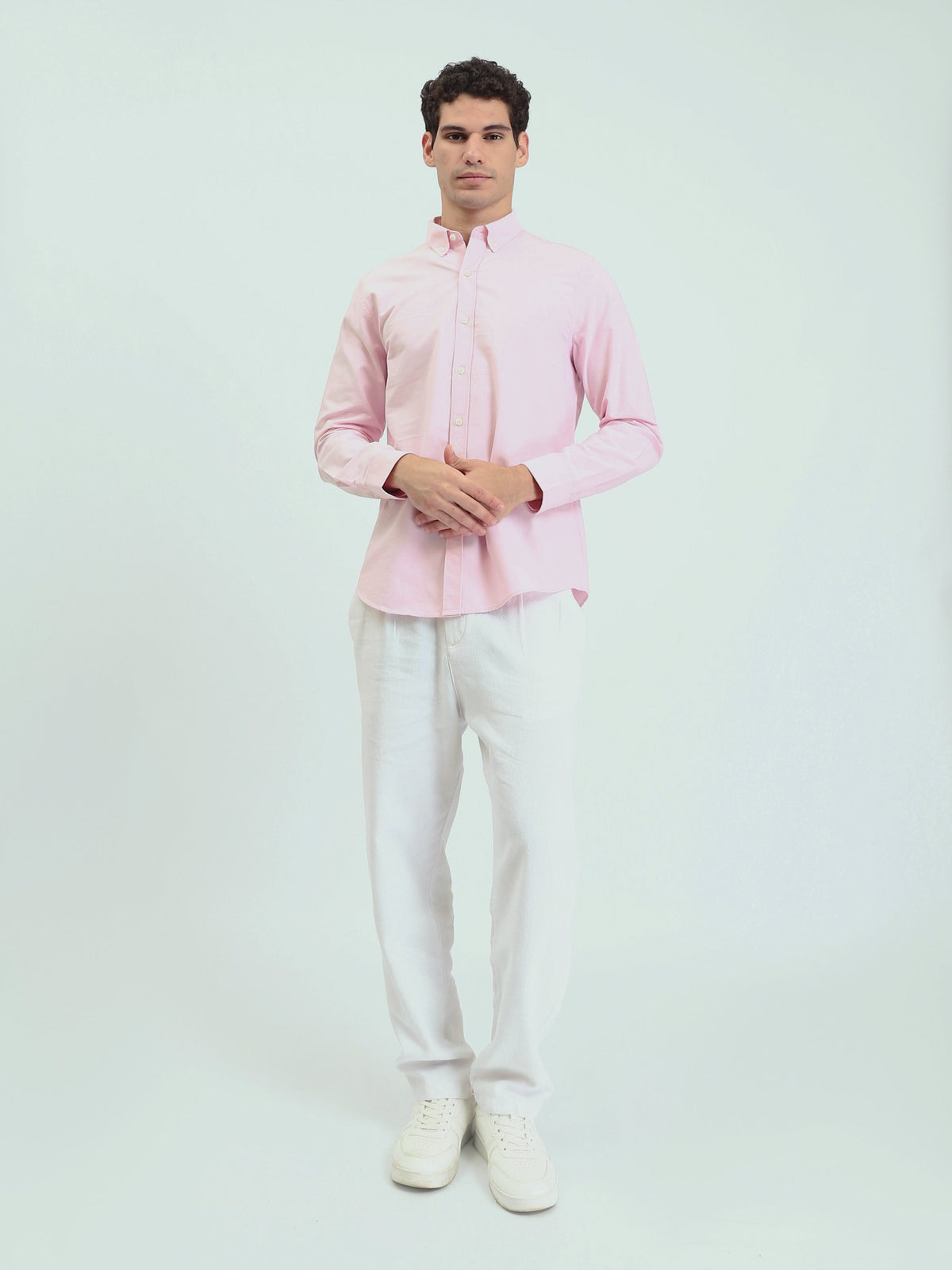 قميص رجالي سادة بأكمام طويلة وياقة Button-Down – كاجوال شيك عصري SHI25SEOR16950TM1