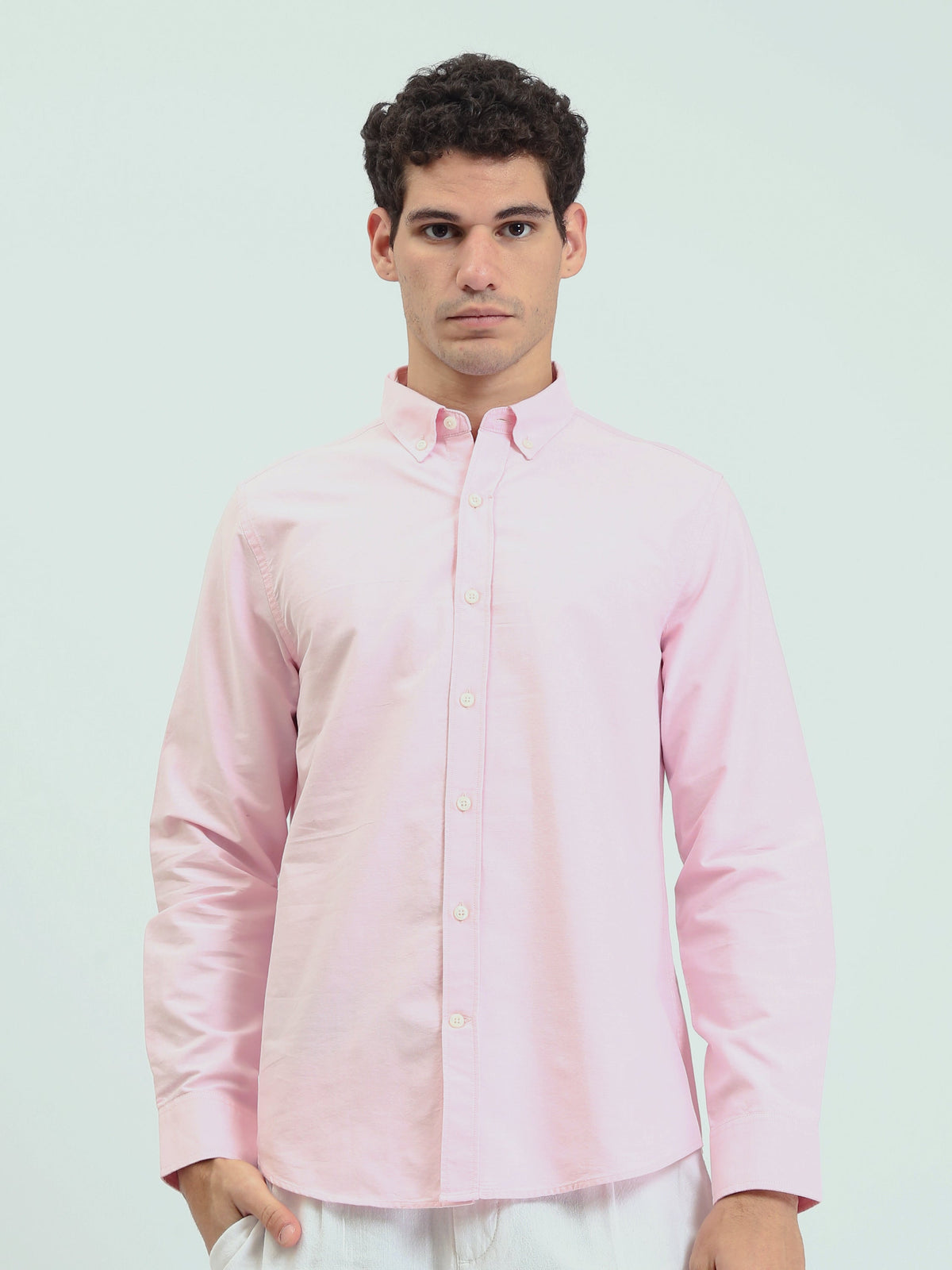 قميص رجالي سادة بأكمام طويلة وياقة Button-Down – كاجوال شيك عصري SHI25SEOR16950TM1