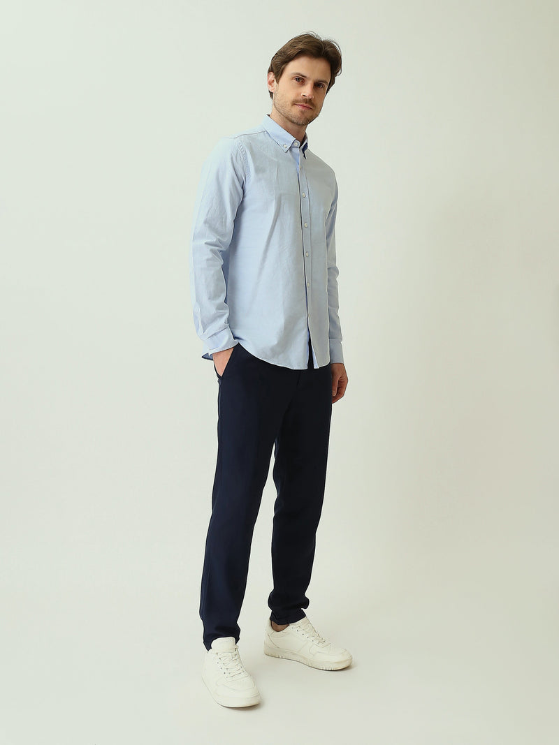 قميص رجالي سادة بأكمام طويلة وياقة Button-Down – كاجوال شيك عصري SHI25SEOR16950TM1