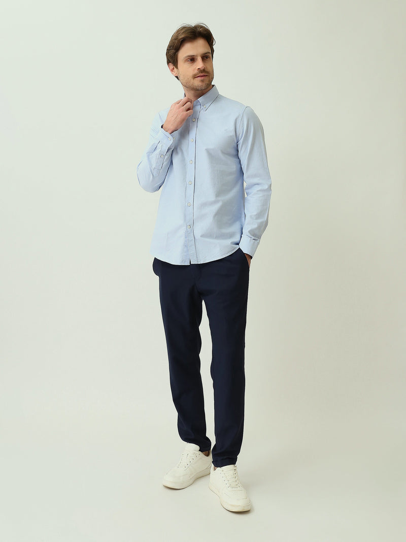 قميص رجالي سادة بأكمام طويلة وياقة Button-Down – كاجوال شيك عصري SHI25SEOR16950TM1