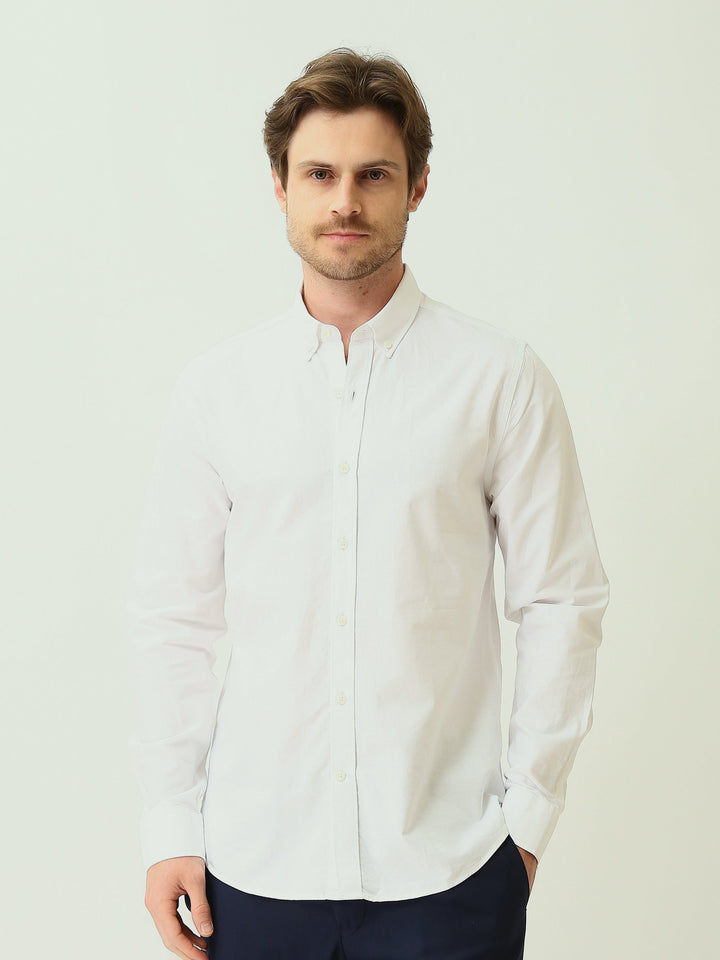 قميص رجالي سادة بأكمام طويلة وياقة Button-Down – كاجوال شيك عصري SHI25SEOR16950TM1