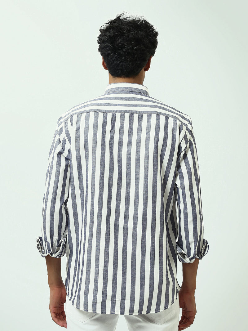 قميص رجالي بخطوط طولية وياقة Button-Down وأكمام طويلة – كاجوال شيك - SHI25SSIR17482TM1