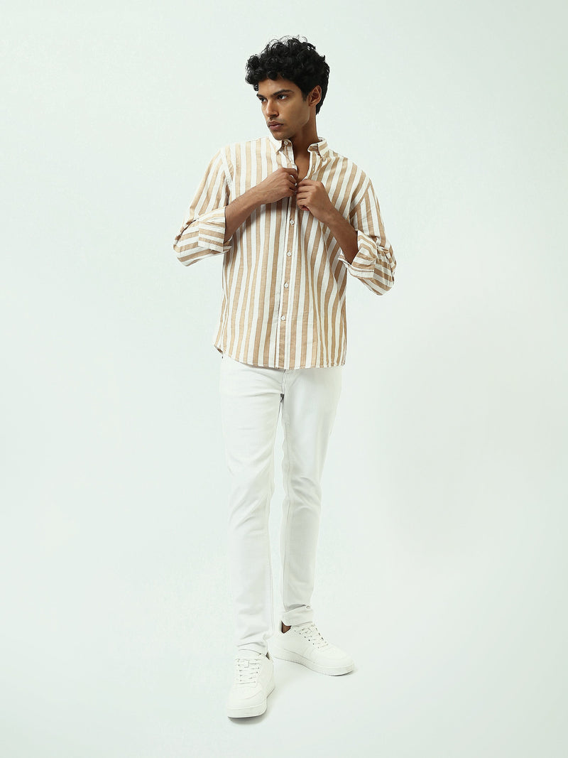 قميص رجالي بخطوط طولية وياقة Button-Down وأكمام طويلة – كاجوال شيك - SHI25SSIR17482TM1