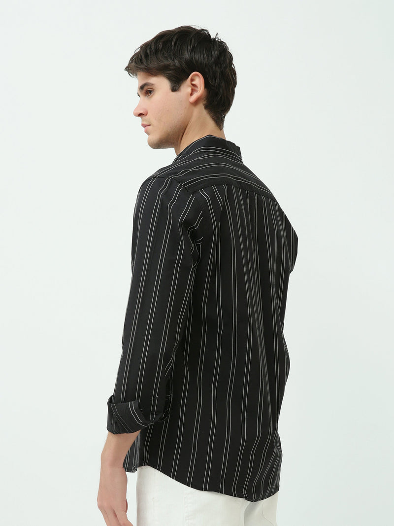 Chemise Homme Slim Fit – Rayures Noires et Blanches – SHI25SSLR19465TM1