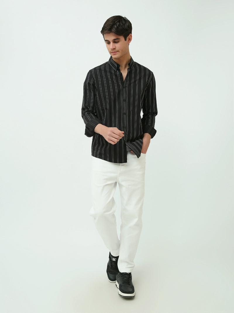 Chemise Homme Slim Fit – Rayures Noires et Blanches – SHI25SSLR19465TM1