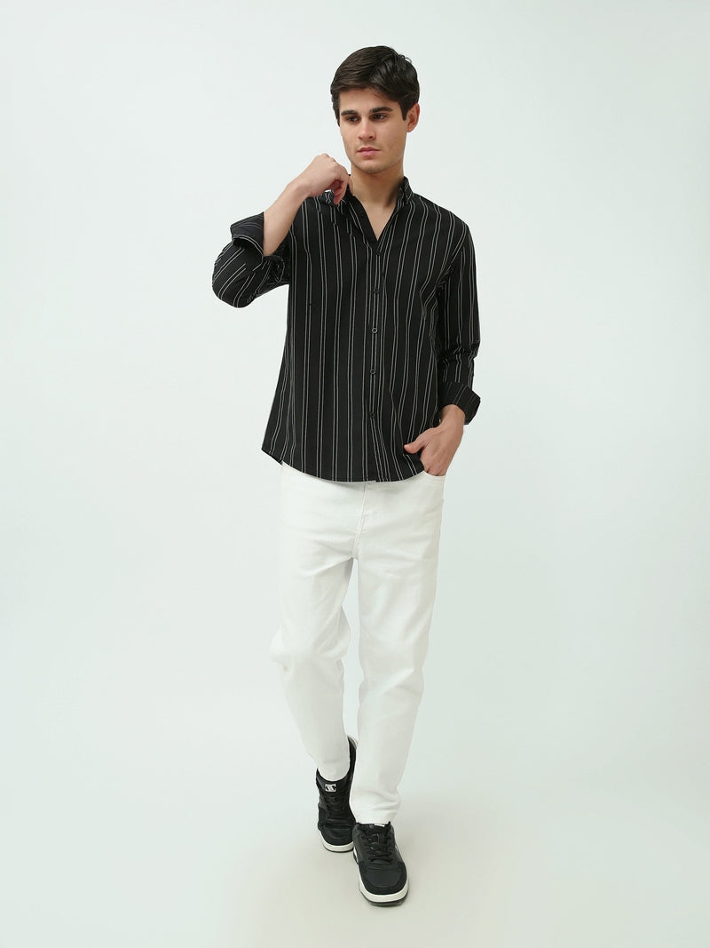 Chemise Homme Slim Fit – Rayures Noires et Blanches – SHI25SSLR19465TM1