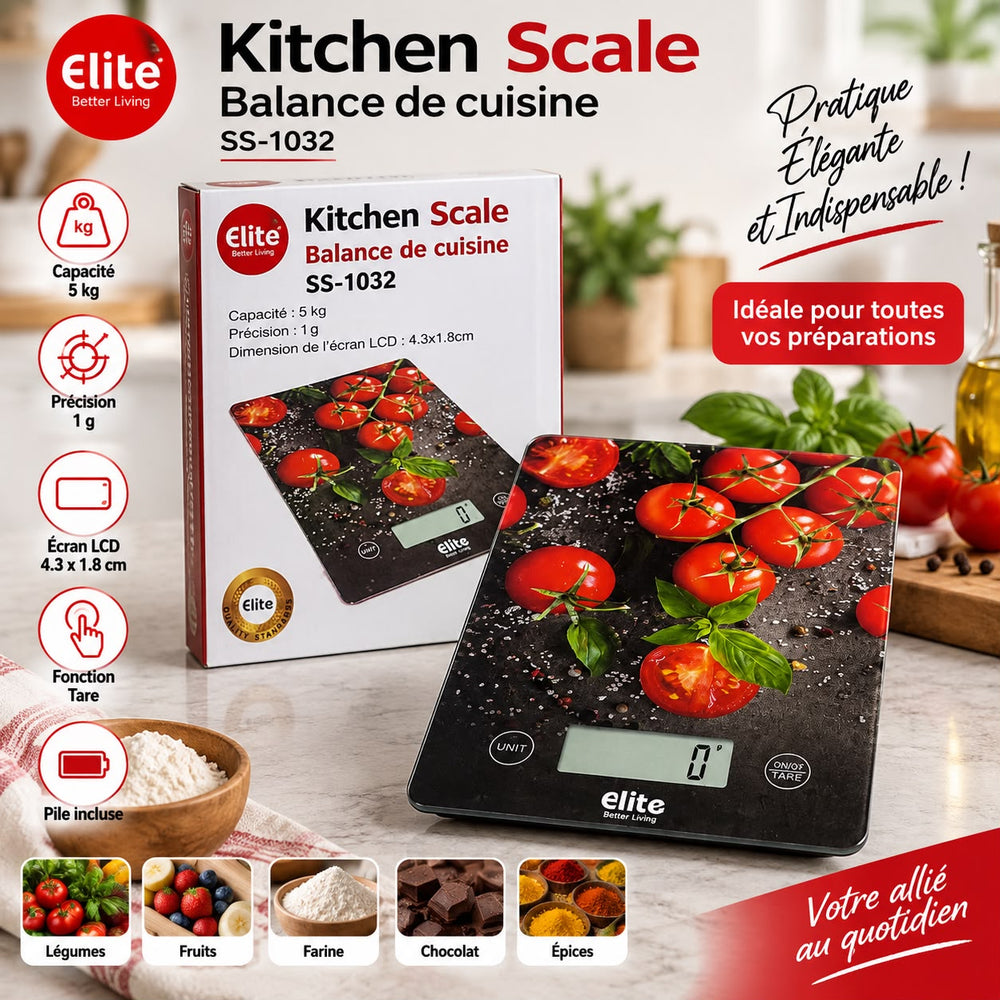 ميزان مطبخ إلكتروني Elite SS-1032 بدقة 1 غرام – حتى 5 كغ