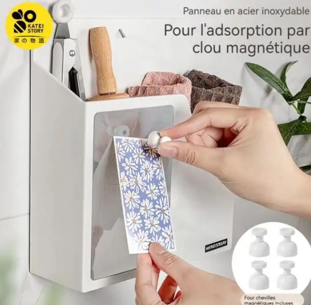 Boîte de Rangement Magnétique et Murale - Organisateur de Cuisine et Maison Sans Perçage