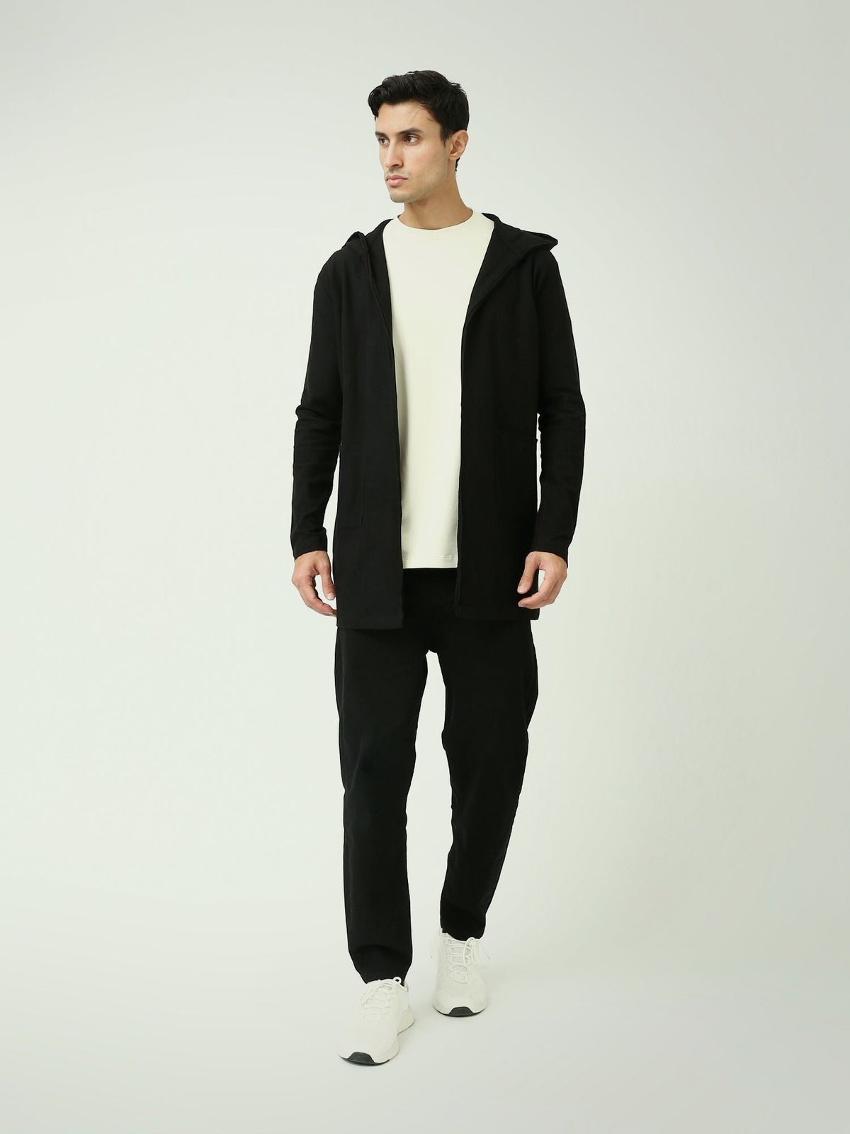 Cardigan Long Homme Noir à Capuche et Poches – Style Casual - SWS25WHPS26176TM1