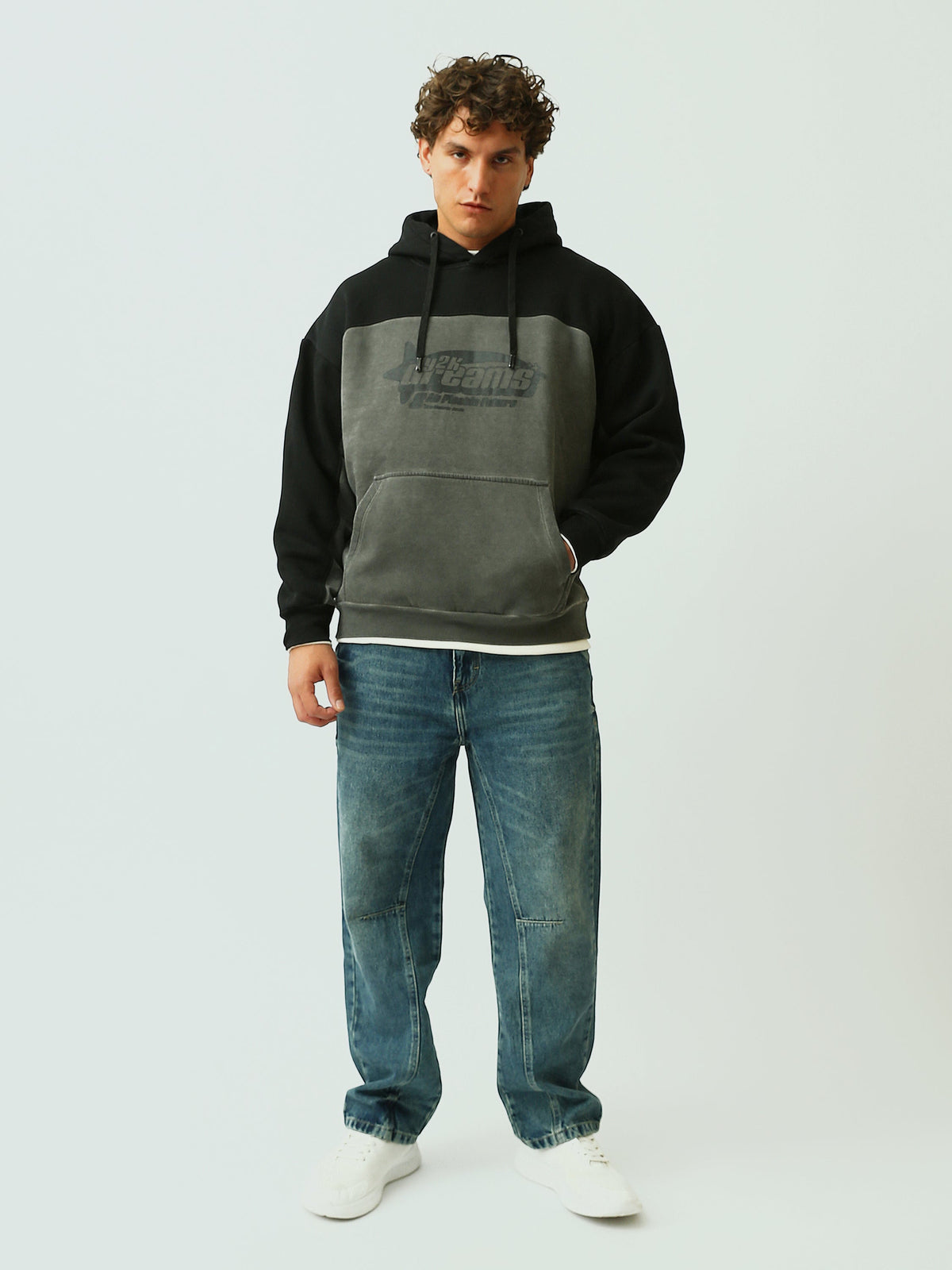 Sweat à Capuche Homme Bicolore Oversize avec Imprimé – Style Streetwear - SWS26WHCK26550TM1