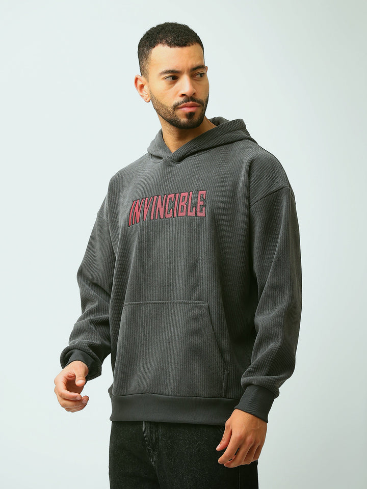 Sweat à Capuche Homme Oversize en Maille Côtelée avec Inscription - SWS26WHEK26421TM1