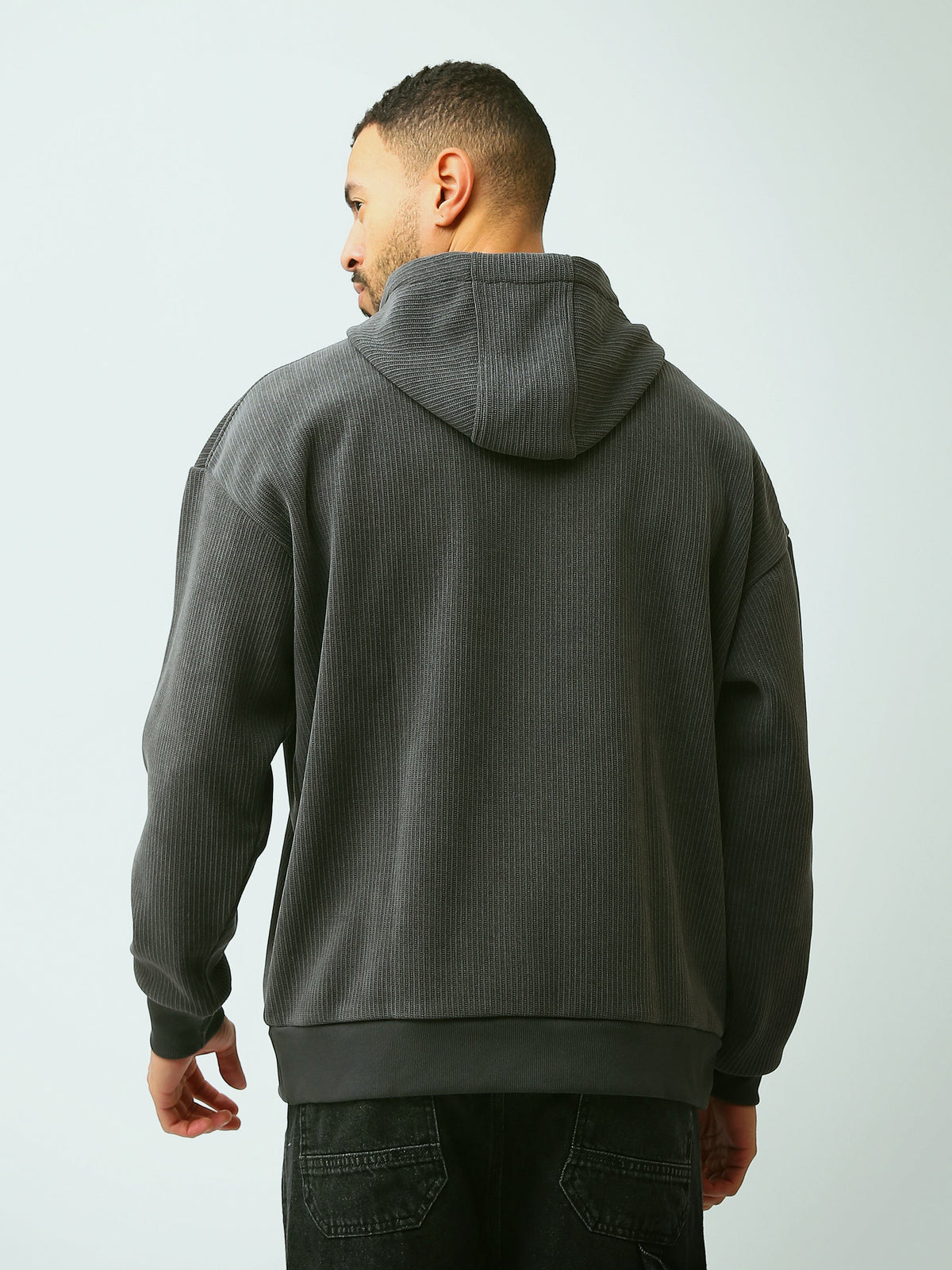 Sweat à Capuche Homme Oversize en Maille Côtelée avec Inscription - SWS26WHEK26421TM1