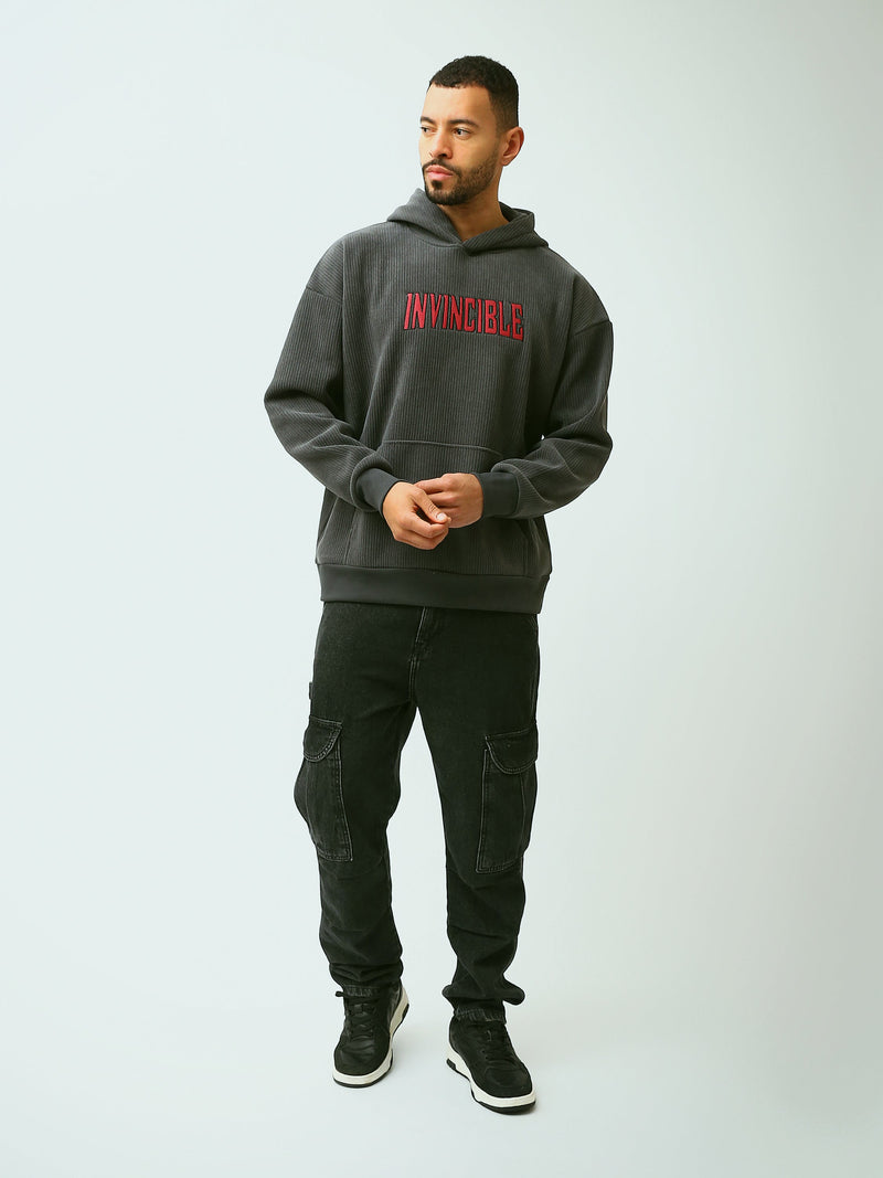 Sweat à Capuche Homme Oversize en Maille Côtelée avec Inscription - SWS26WHEK26421TM1