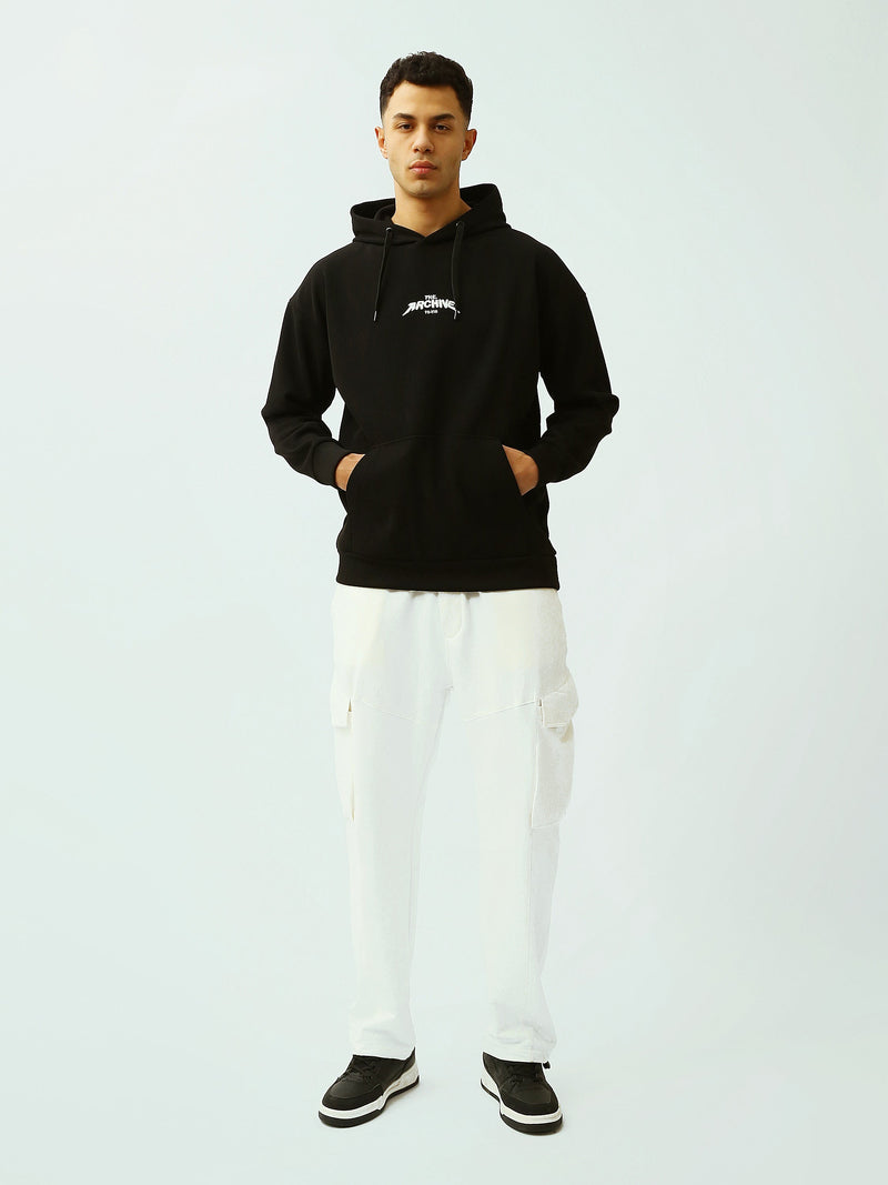 Sweat à Capuche Homme Noir Oversize avec Imprimé – Style Streetwear - SWS26WHEK26526TM1