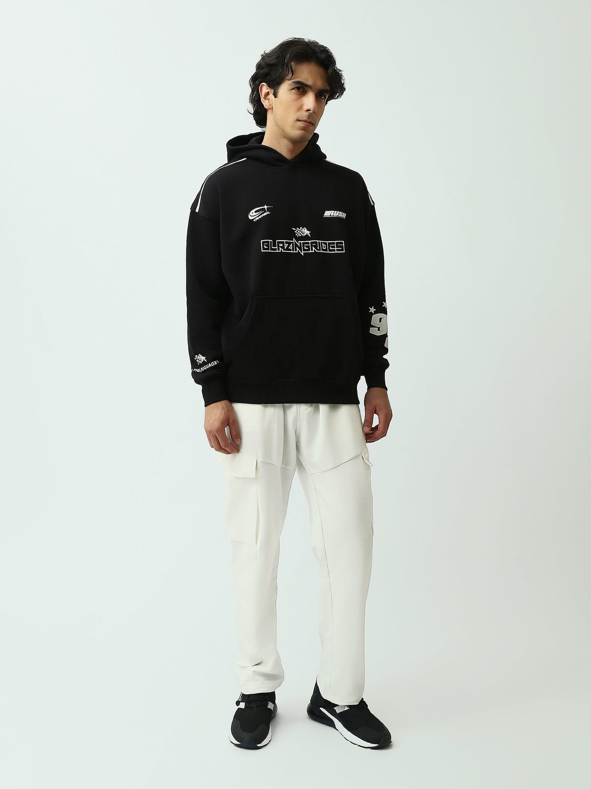 Sweat à Capuche Homme Oversize avec Imprimés Racing Streetwear - SWS26WHNK26371TM1