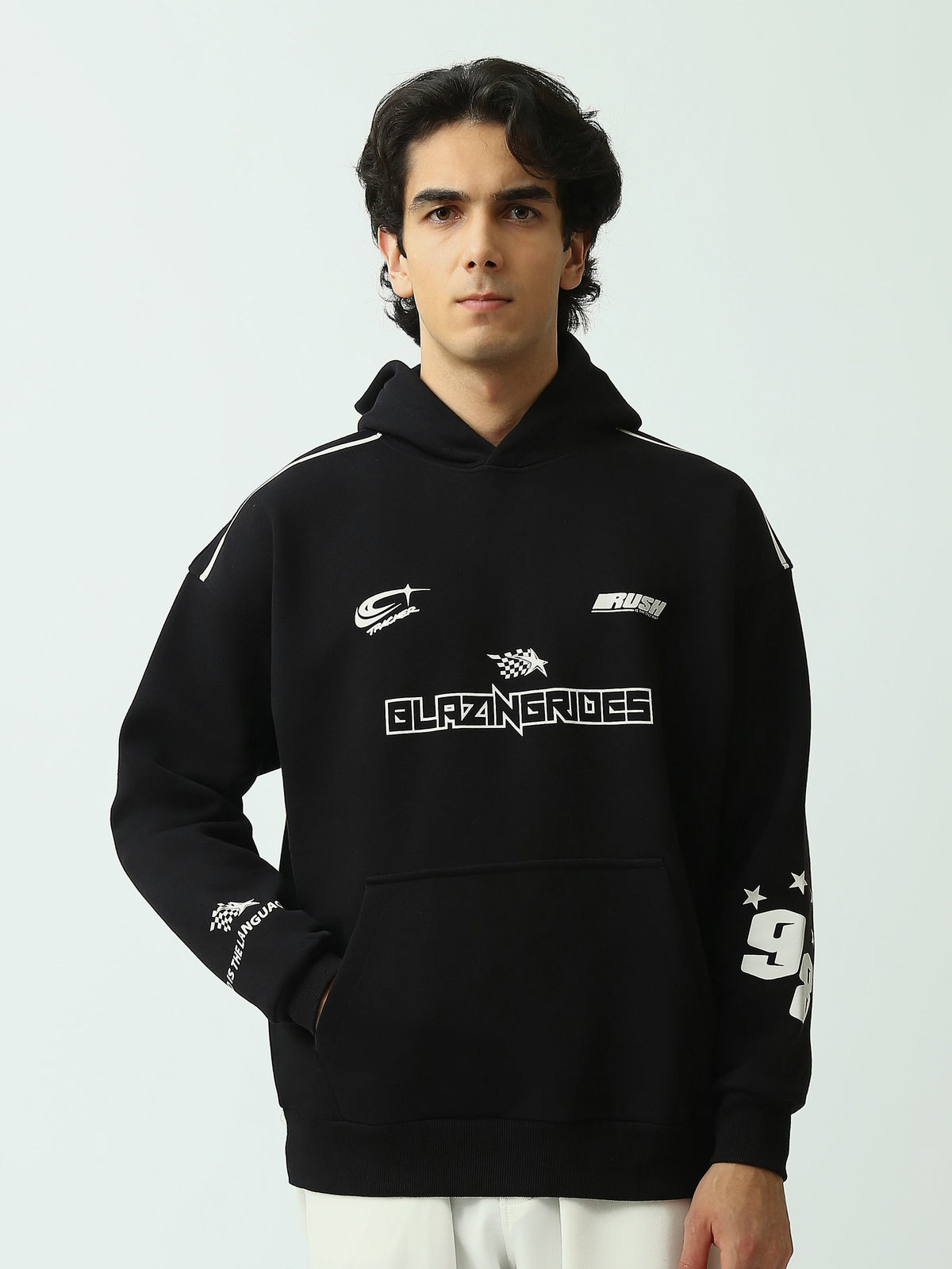 Sweat à Capuche Homme Oversize avec Imprimés Racing Streetwear - SWS26WHNK26371TM1