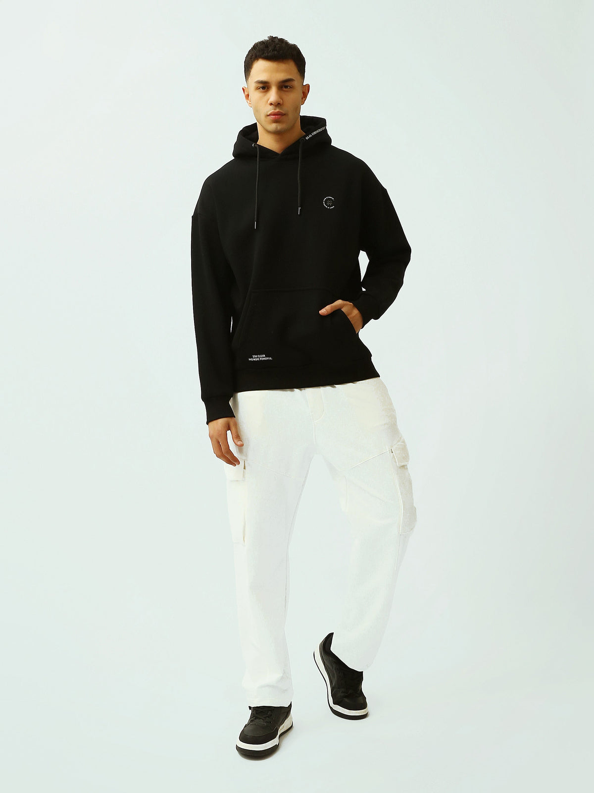 Sweat à Capuche Homme Oversize avec Logo Minimaliste – Style Casual - SWS26WHNK26424TM1