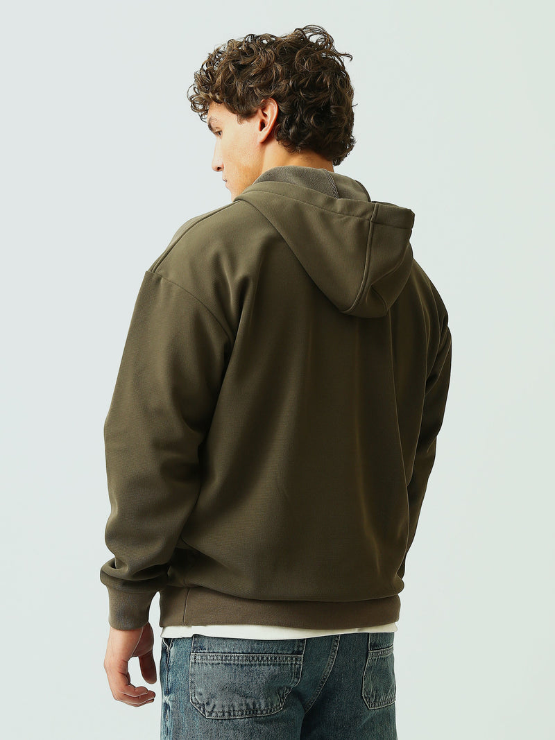 Sweat à Capuche Homme Oversize à Col Zippé et Imprimé Graphique - SWS26WHNK26439TM1