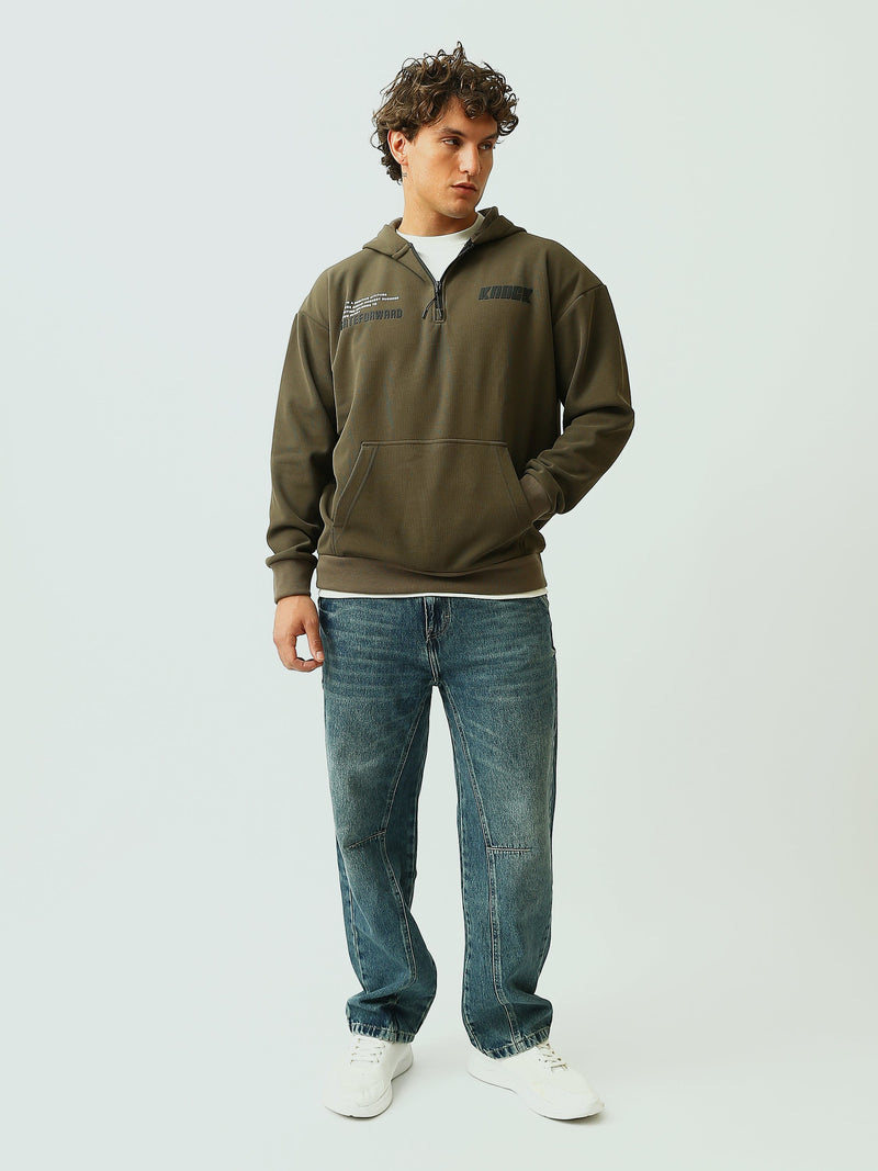 Sweat à Capuche Homme Oversize à Col Zippé et Imprimé Graphique - SWS26WHNK26439TM1