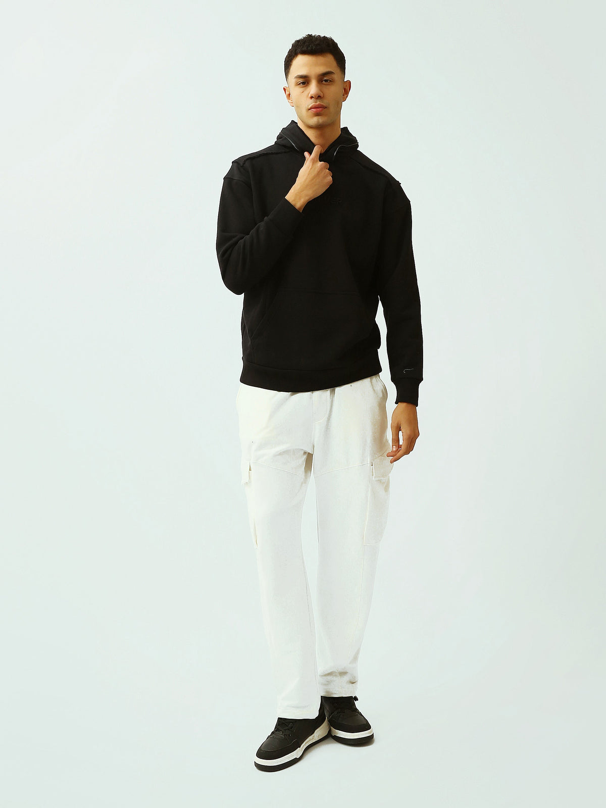 Sweat à Capuche Homme Noir Oversize avec Broderie Forever - SWS26WHNK26461TM1