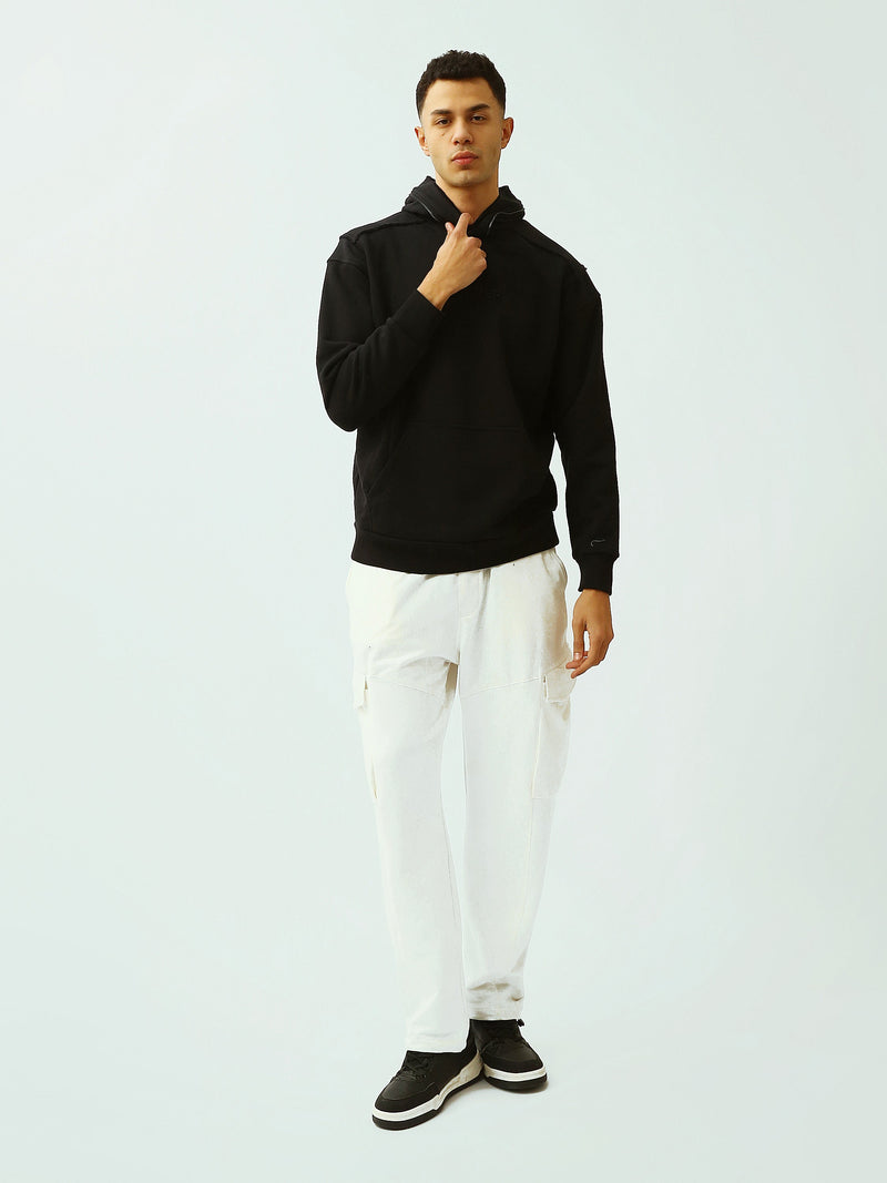 Sweat à Capuche Homme Noir Oversize avec Broderie Forever - SWS26WHNK26461TM1