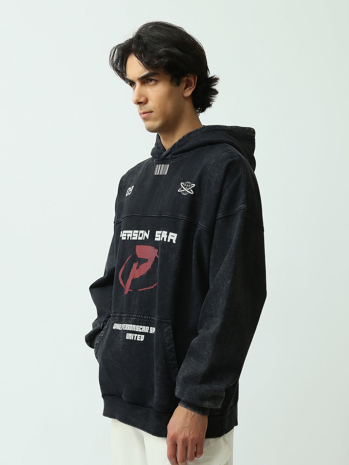 Sweat à Capuche Homme Oversize Effet Délavé avec Imprimé Graphique - SWS26WHNK26471TM1