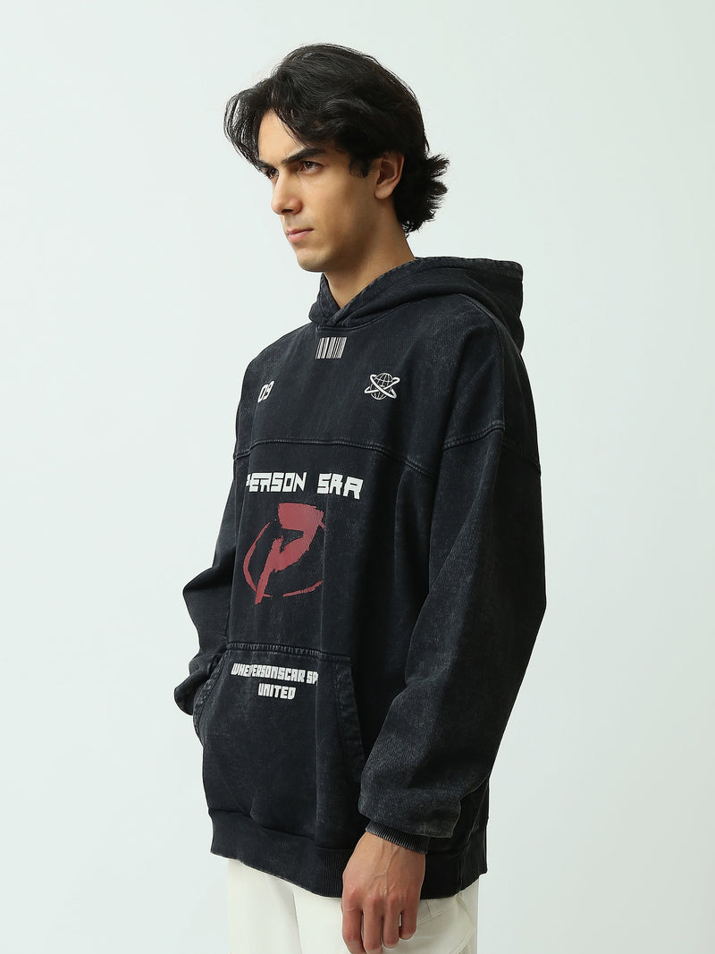 Sweat à Capuche Homme Oversize Effet Délavé avec Imprimé Graphique - SWS26WHNK26471TM1