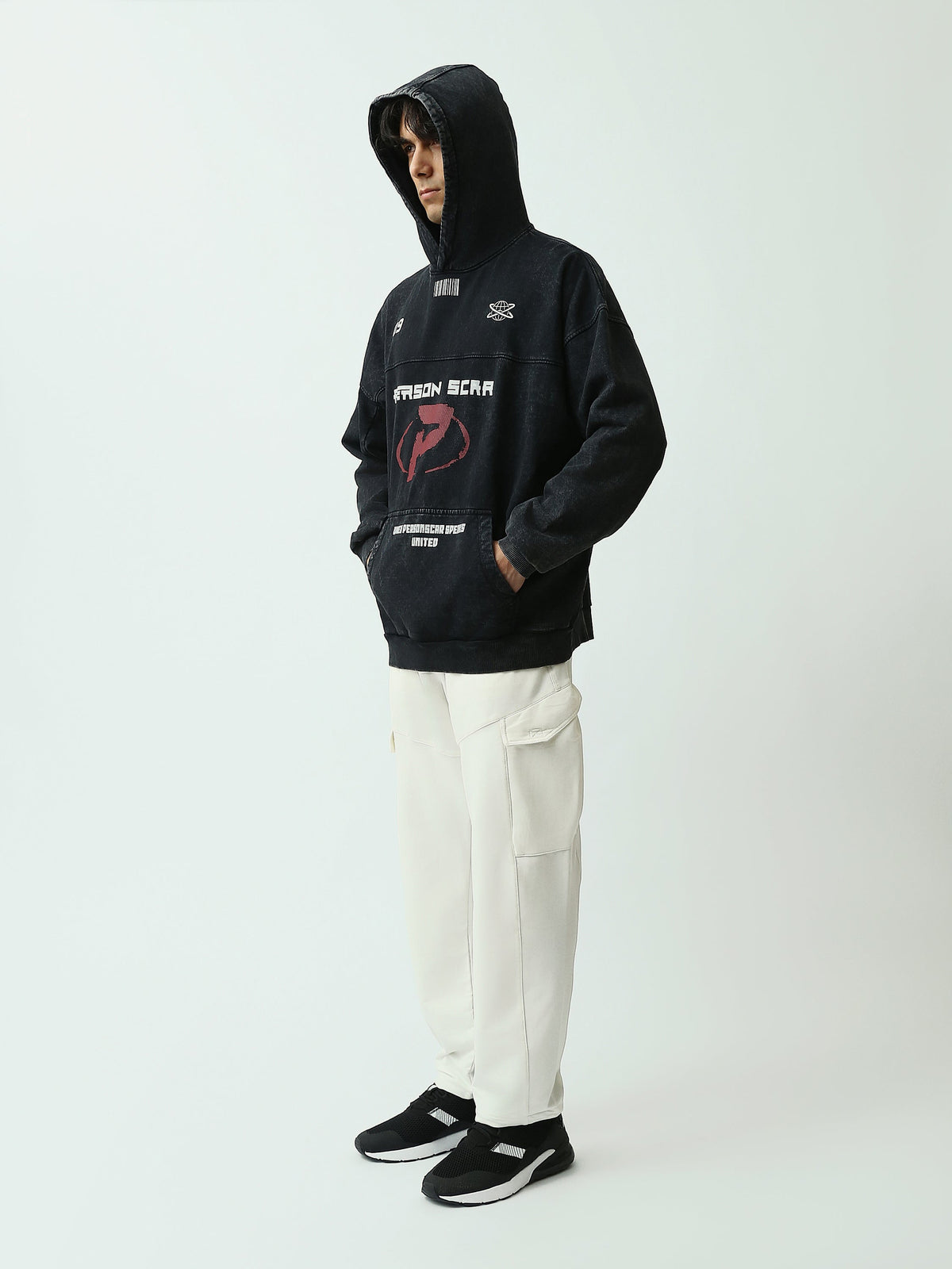 Sweat à Capuche Homme Oversize Effet Délavé avec Imprimé Graphique - SWS26WHNK26471TM1