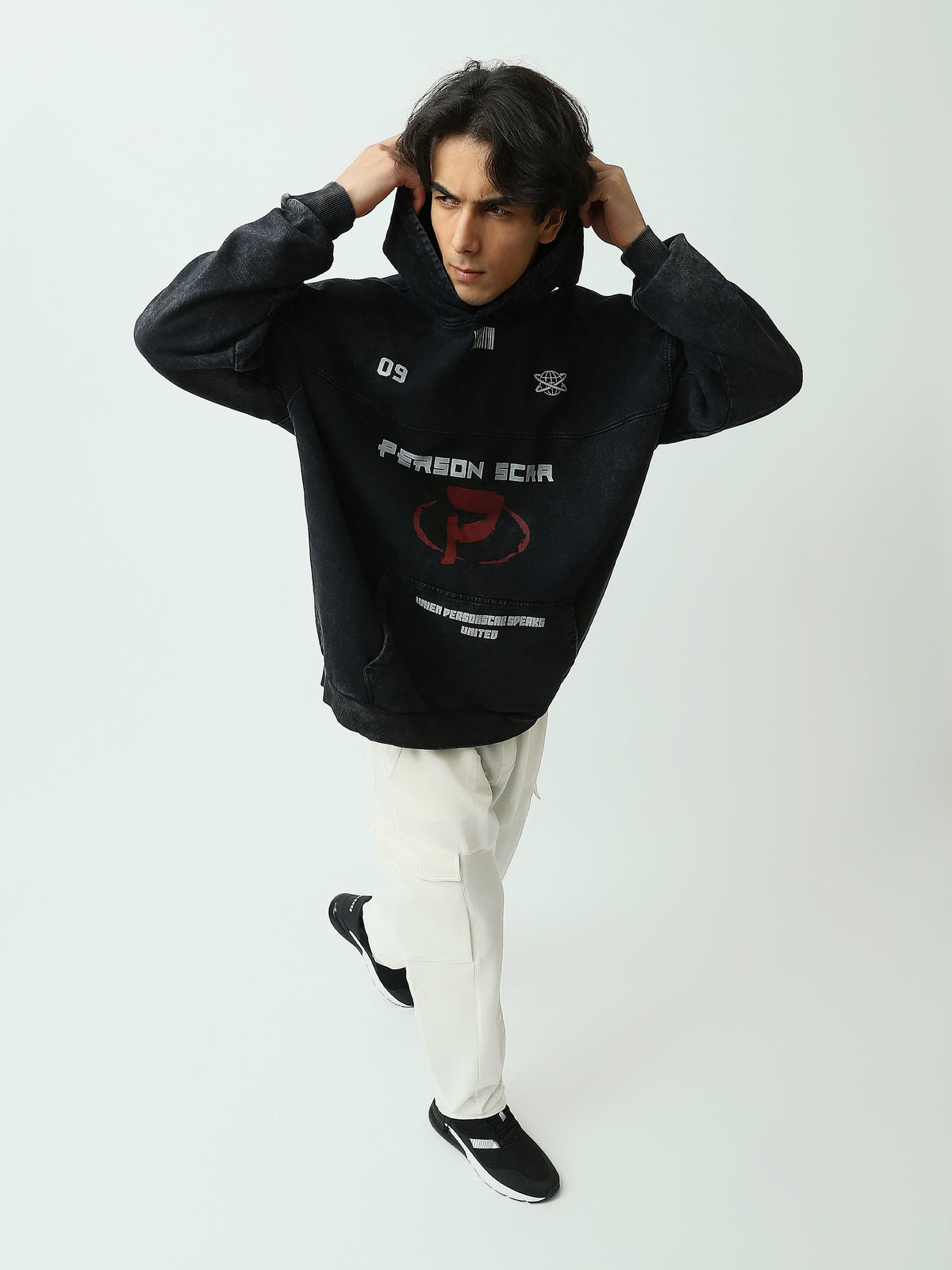 Sweat à Capuche Homme Oversize Effet Délavé avec Imprimé Graphique - SWS26WHNK26471TM1
