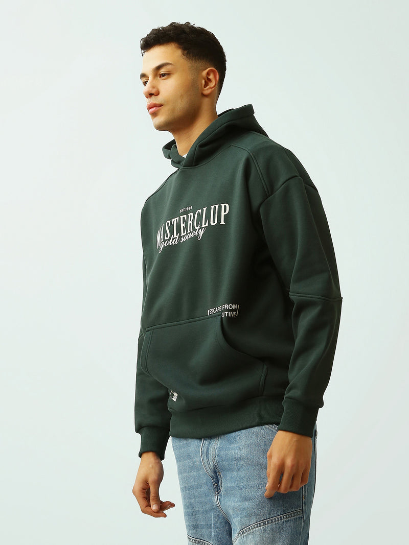 Sweat à Capuche Homme Vert Foncé Oversize – Imprimé Masterclub - SWS26WHNK26516TM1