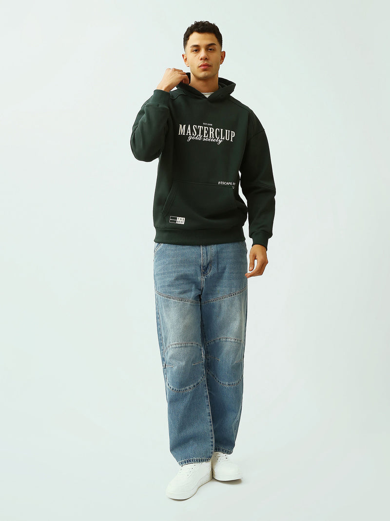 Sweat à Capuche Homme Vert Foncé Oversize – Imprimé Masterclub - SWS26WHNK26516TM1