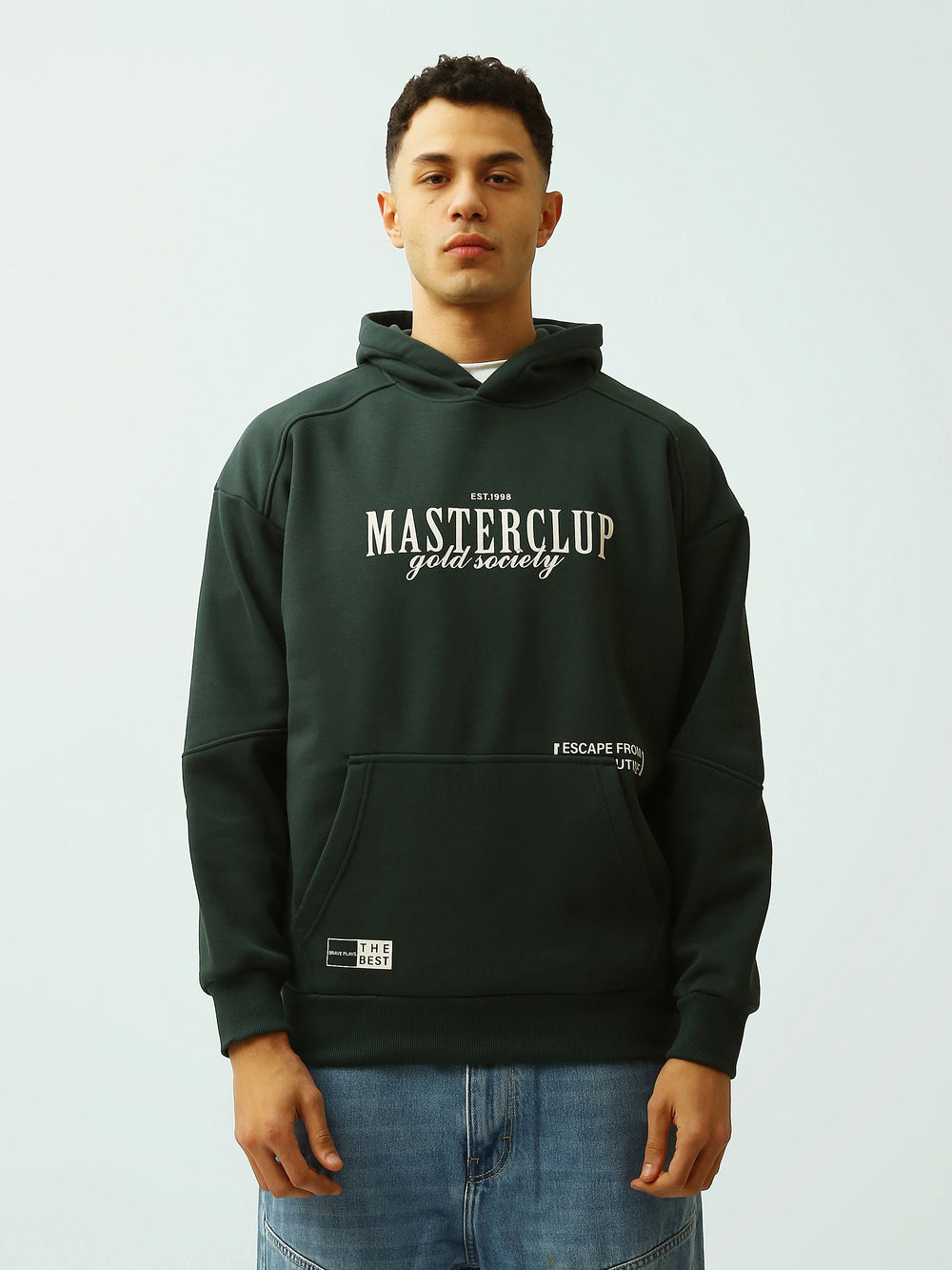 Sweat à Capuche Homme Vert Foncé Oversize – Imprimé Masterclub - SWS26WHNK26516TM1