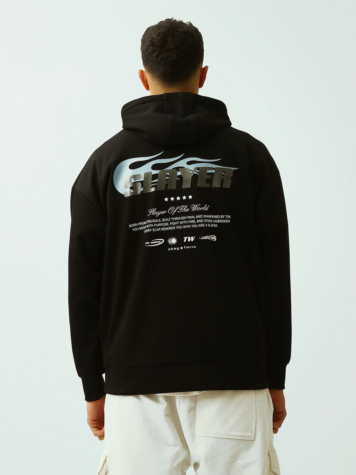 Sweat à Capuche Homme Noir Oversize avec Logo – Style Streetwear - SWS26WHNK26522TM1