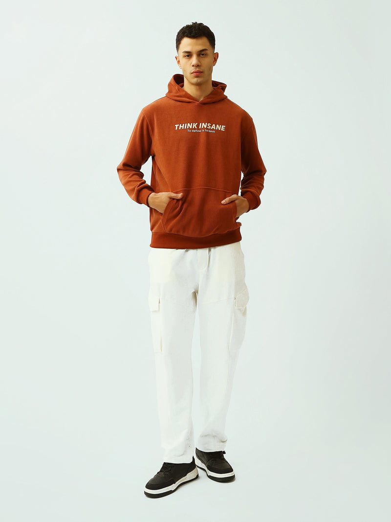 Sweat à Capuche Homme Brique avec Imprimé Think Insane – Style Streetwear - SWS26WHNK26530TM1