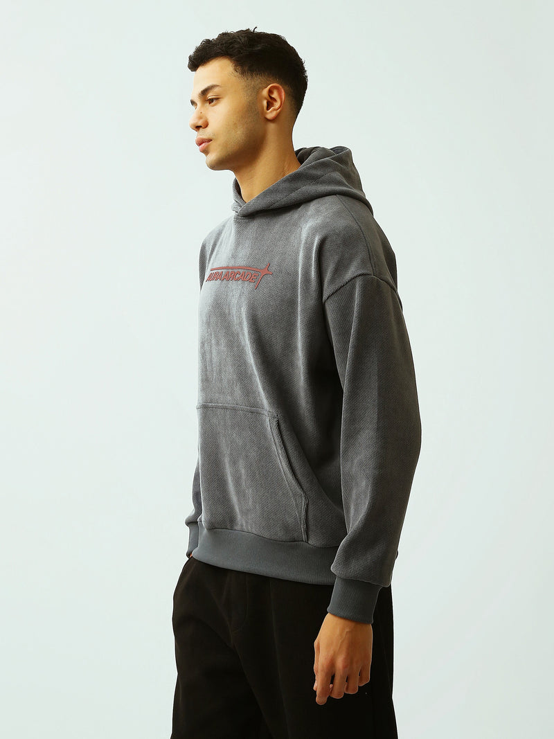 Sweat à Capuche Homme Gris Foncé Oversize – Imprimé Aura Arcade - SWS26WHNK26533TM1