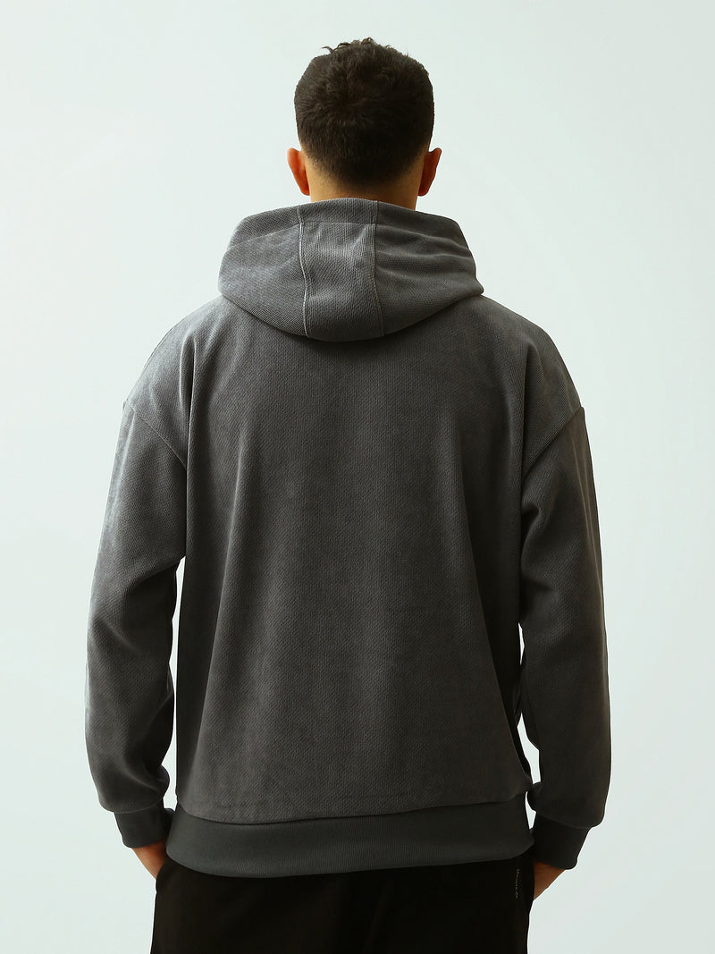 Sweat à Capuche Homme Gris Foncé Oversize – Imprimé Aura Arcade - SWS26WHNK26533TM1