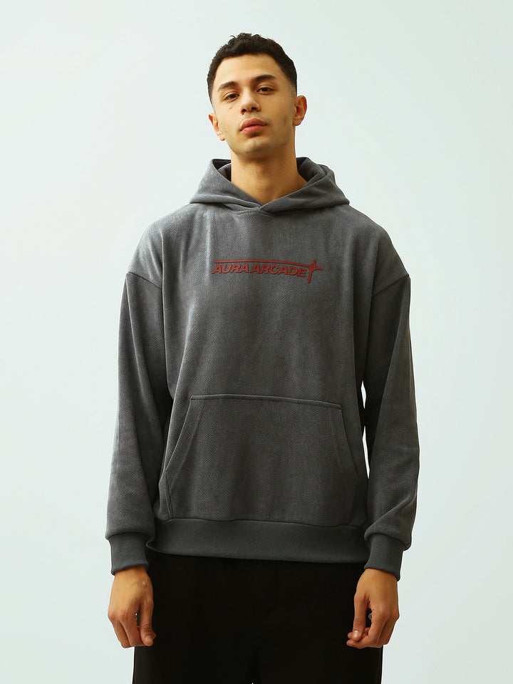 Sweat à Capuche Homme Gris Foncé Oversize – Imprimé Aura Arcade - SWS26WHNK26533TM1