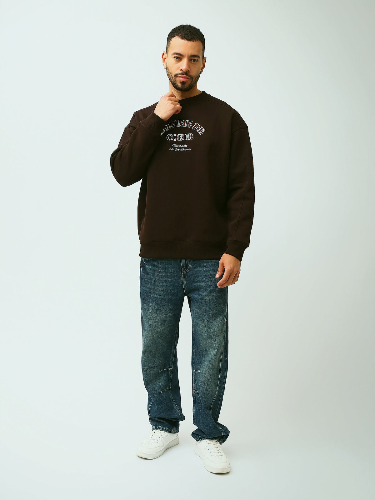 Sweat Homme Oversize à Col Rond avec Inscription Brodée - SWS26WREK26580TM1