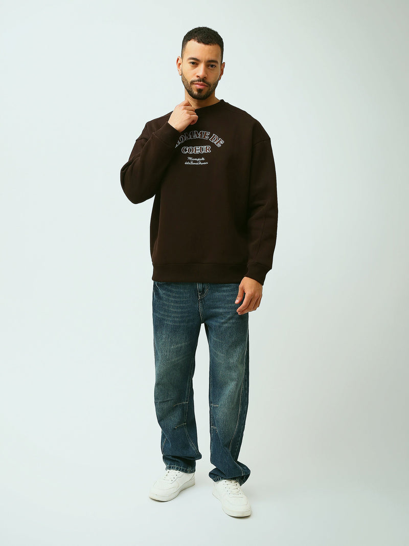 Sweat Homme Oversize à Col Rond avec Inscription Brodée - SWS26WREK26580TM1