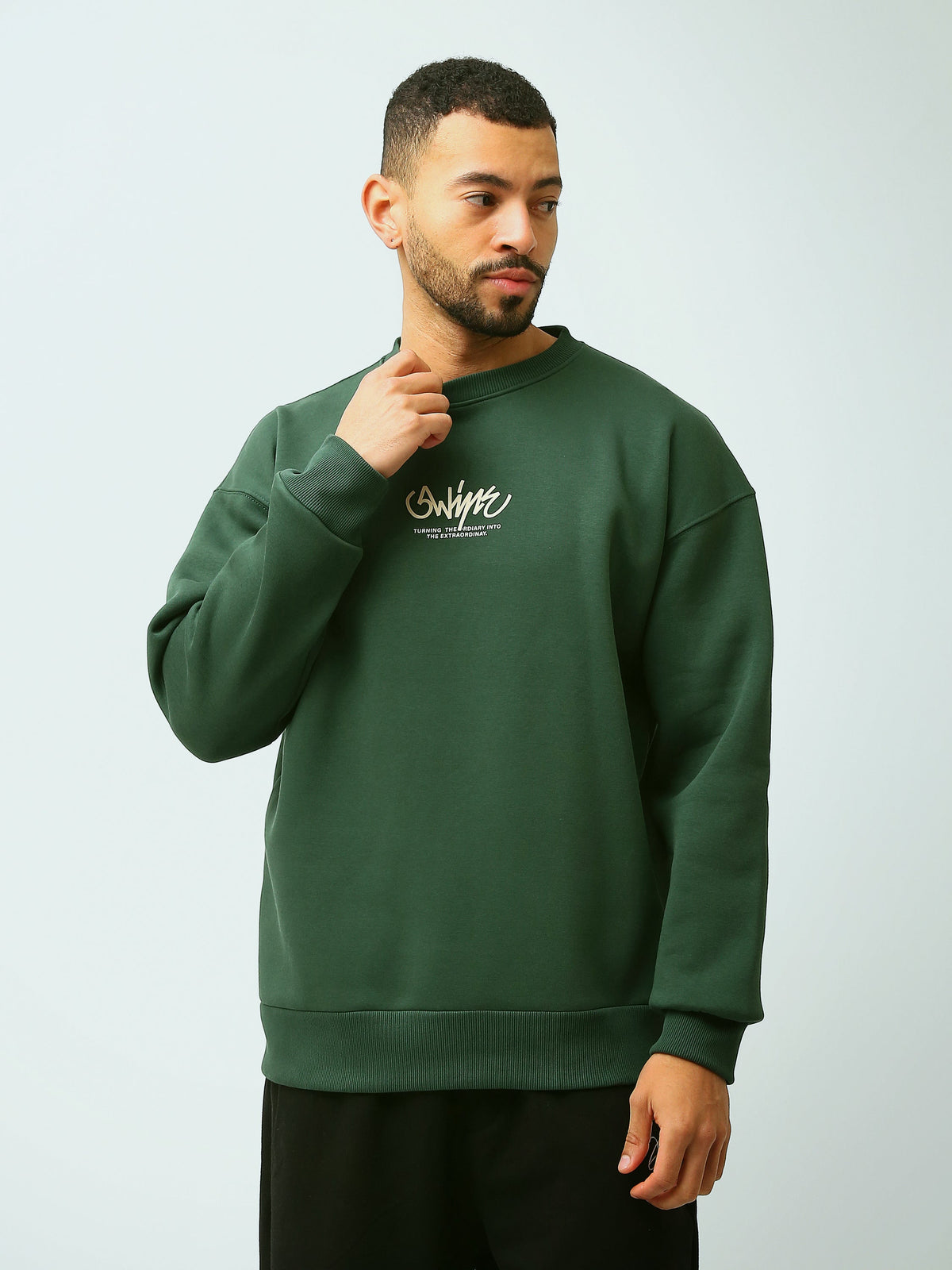 Sweat Homme Oversize à Col Rond avec Inscription – Style Streetwear - SWS26WRNL26584TM1