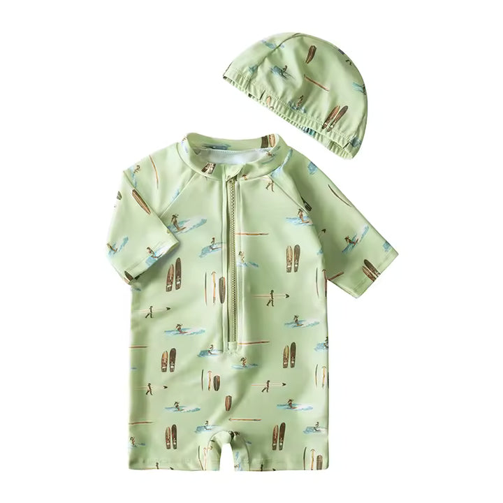 Maillot de Bain Garçon 1 Pièce – Manches Courtes avec Fermeture Zippée